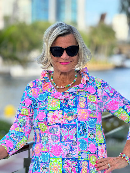 SANDY BEACH COLOR RUFFLE SLEEVE TOP