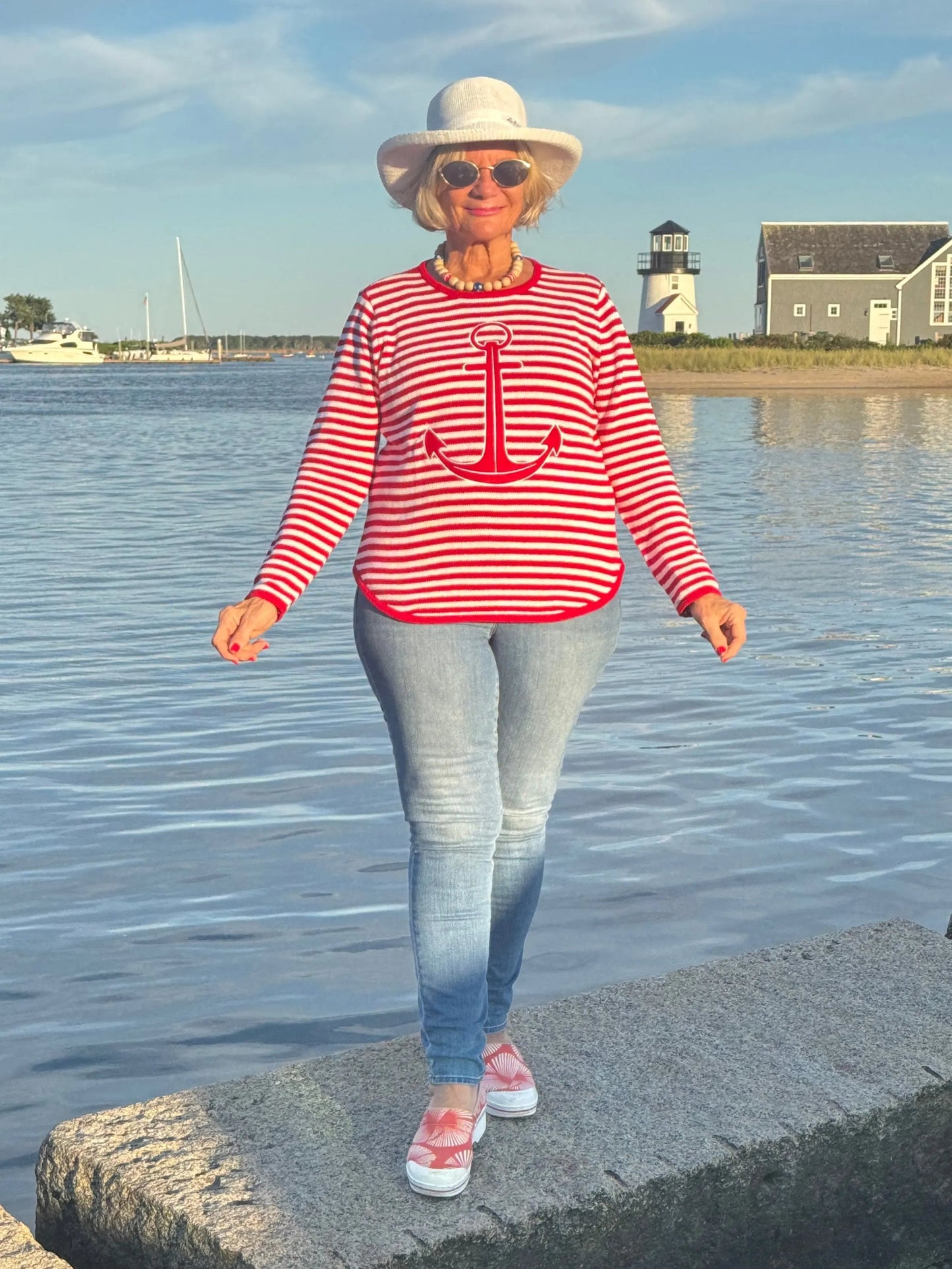 RED AND WHITE STRIPE ANCHOR SWEATER