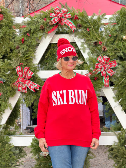 RED SKI BUM Suede-Like Flocked Logo Heavyweight Sweatshirt