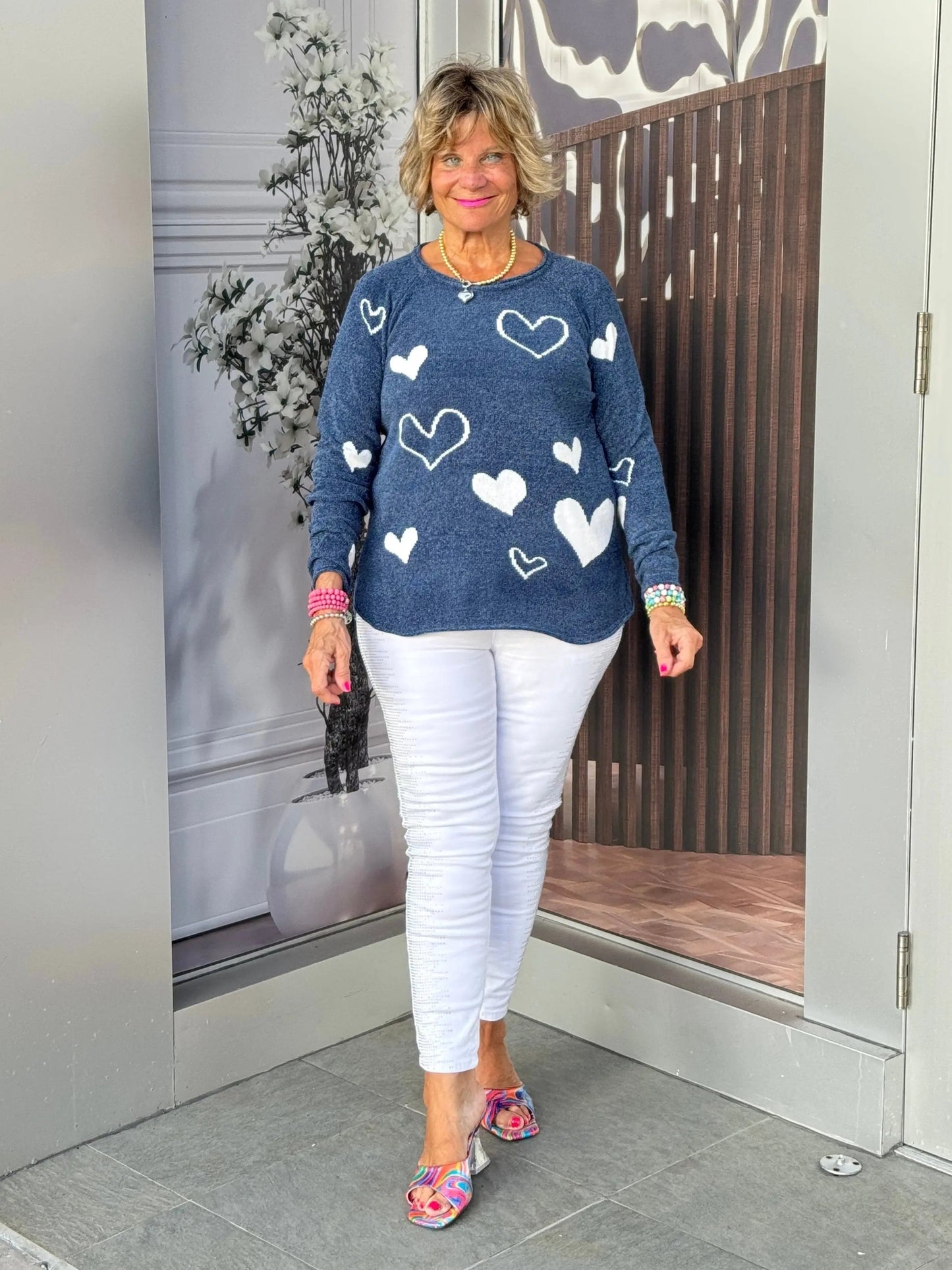 NAVY HEART CHENILLE SWEATER