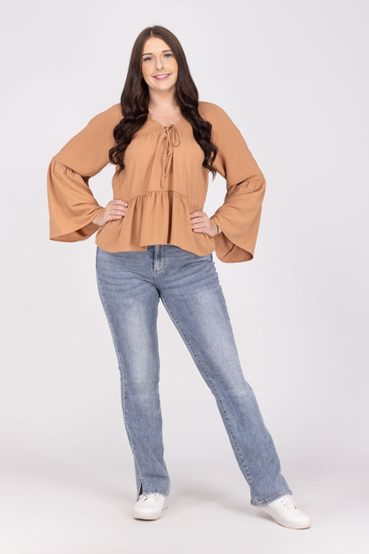 Megan's Women's Tiered Bodice Bell Sleeves Blouse Top