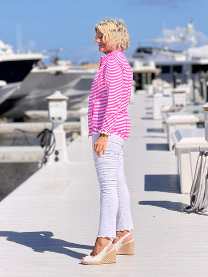 MARINA PINK STRIPE FULL ZIPPER JACKET