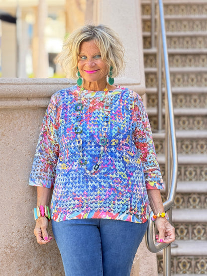 SHADES OF WATERBLUE MESH TOP