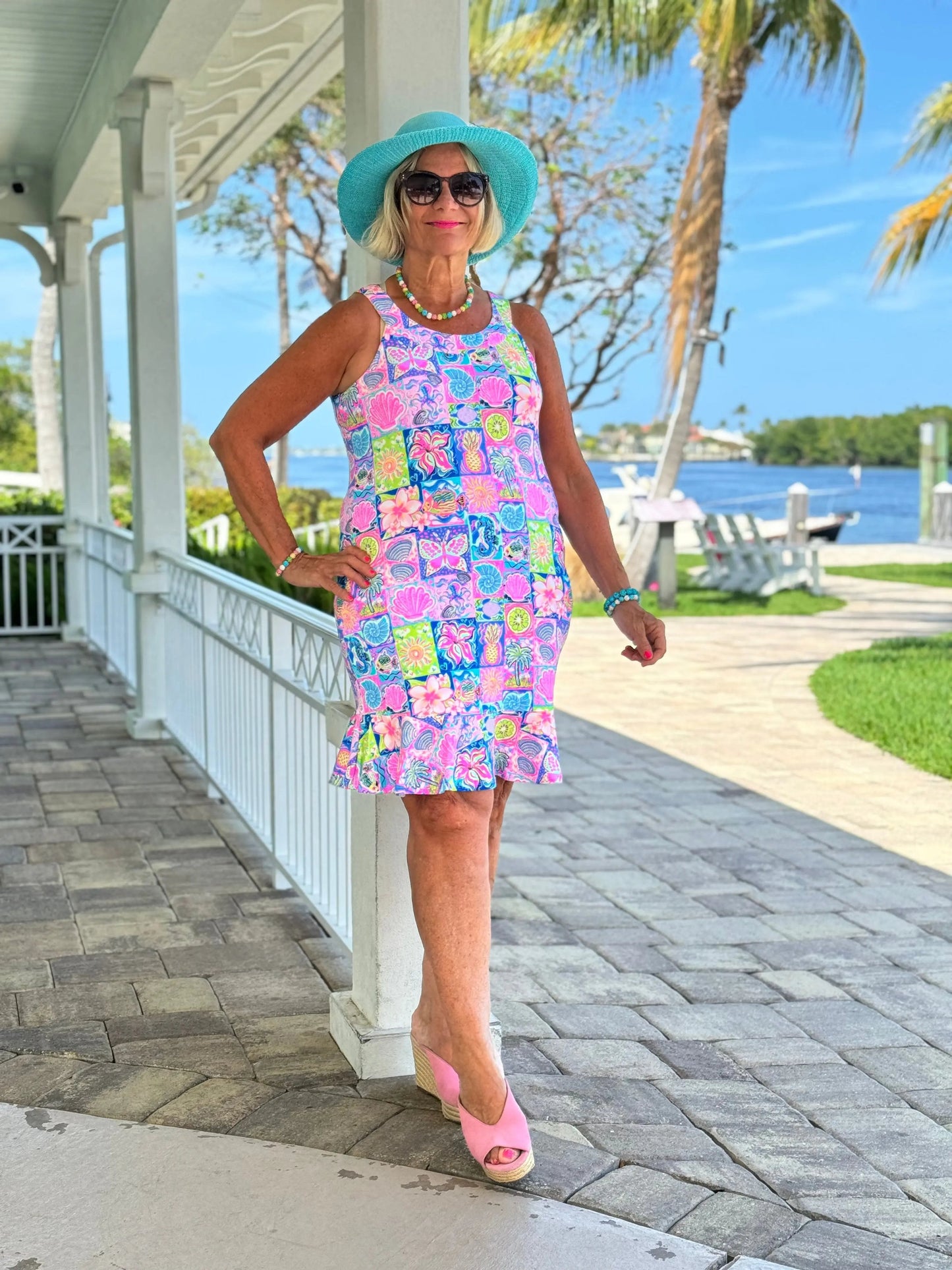 SANDY BEACH COLOR HALTER RUFFLE DRESS