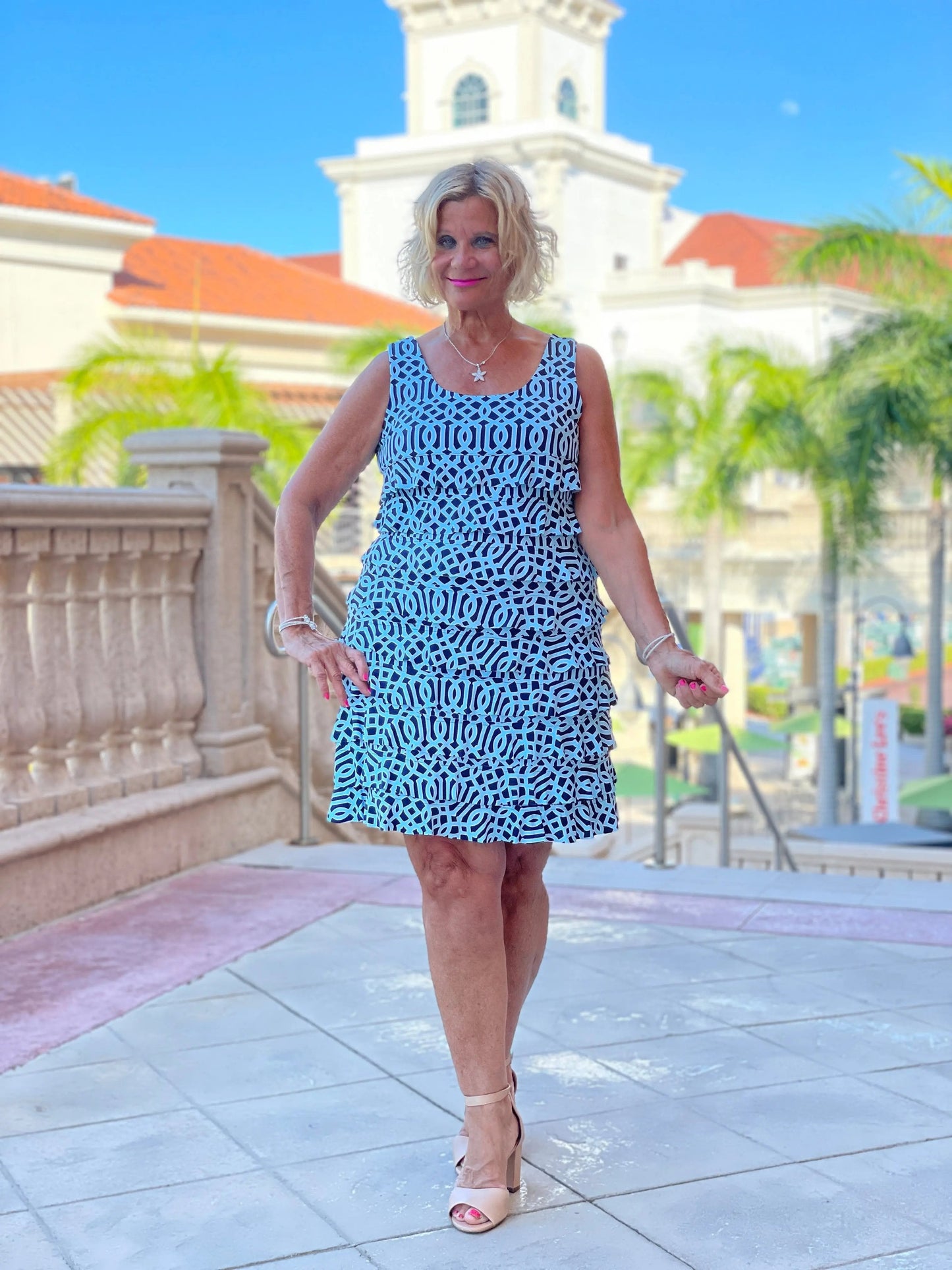 SERENA BLUE LAYERED RUFFLE DRESS