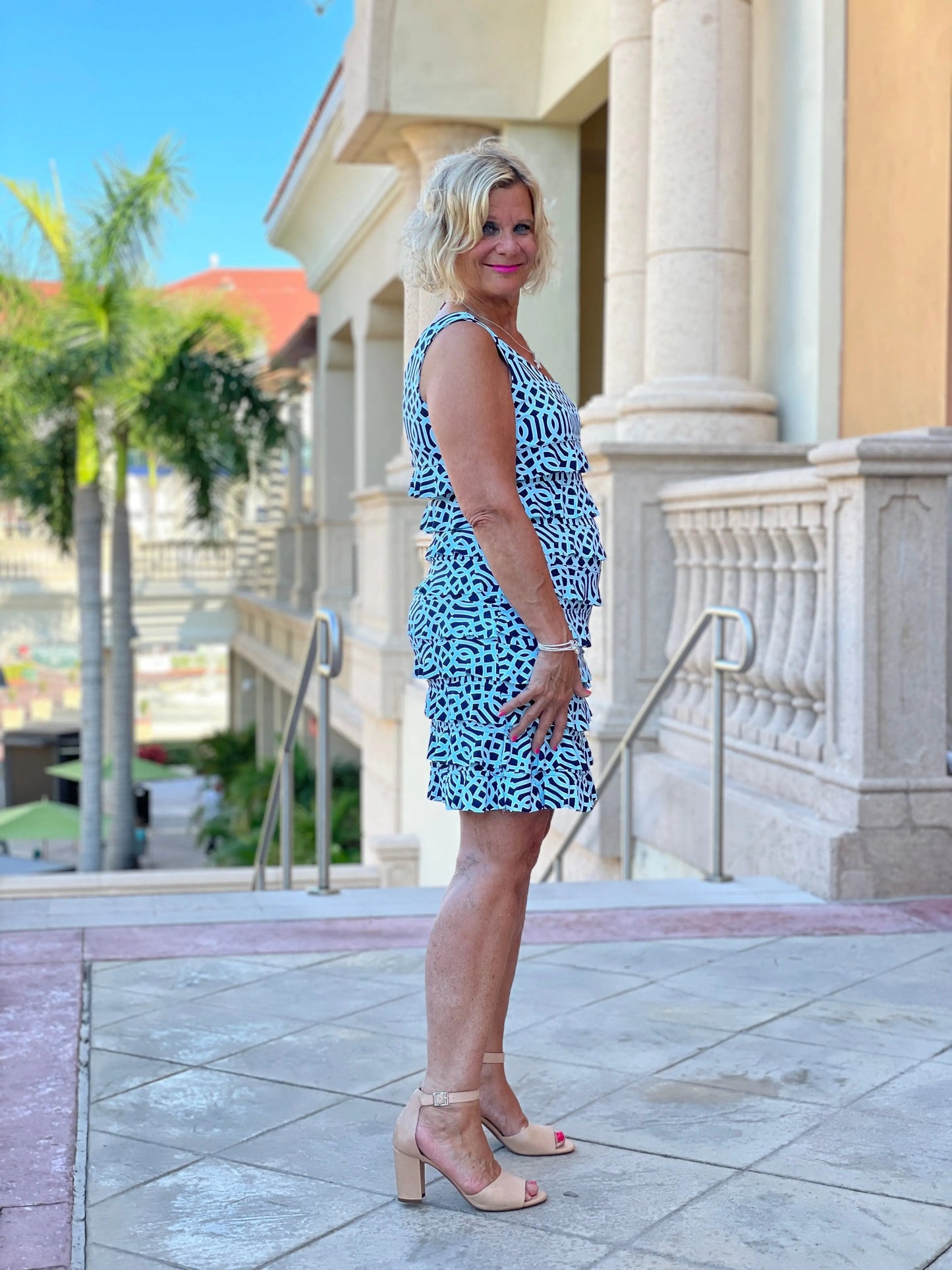 SERENA BLUE LAYERED RUFFLE DRESS