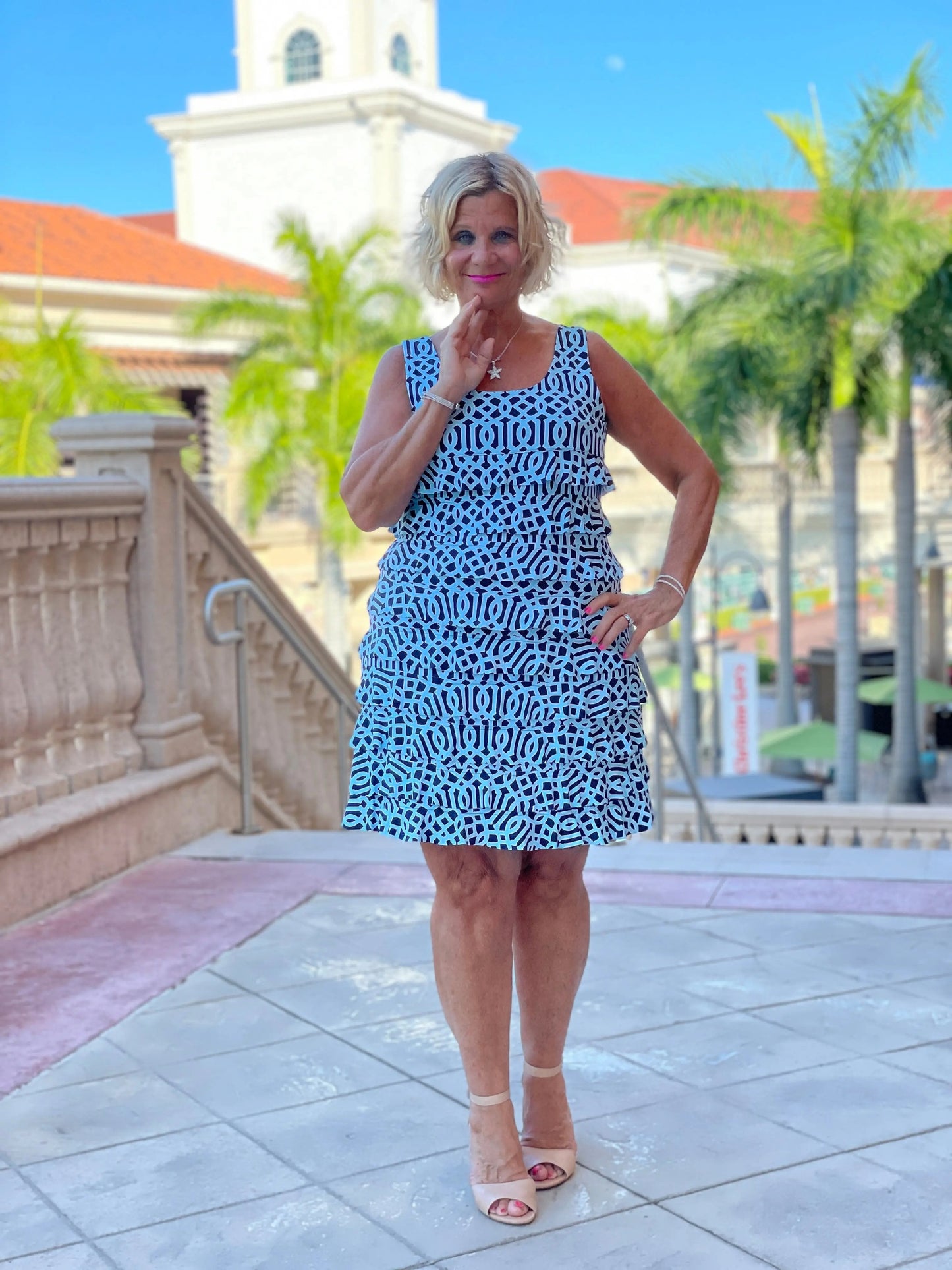 SERENA BLUE LAYERED RUFFLE DRESS