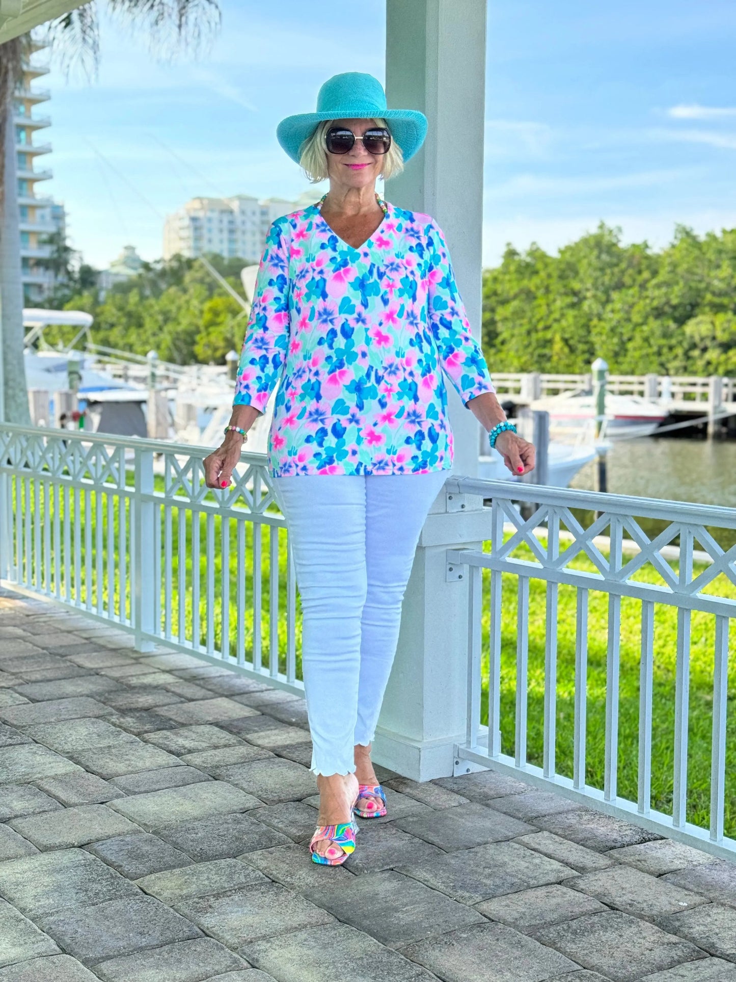 PINK PETALS V NECK TOP