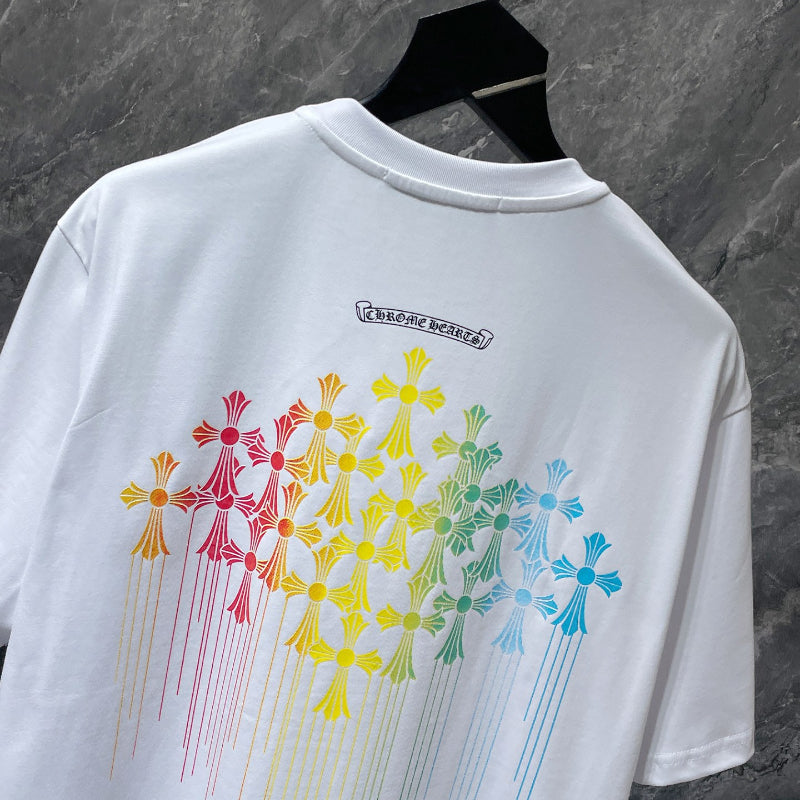 Chh Chrome Hearts T Shirts Color Ink Splashing Graffiti Sports Loose Short Sleeve T-Shirt