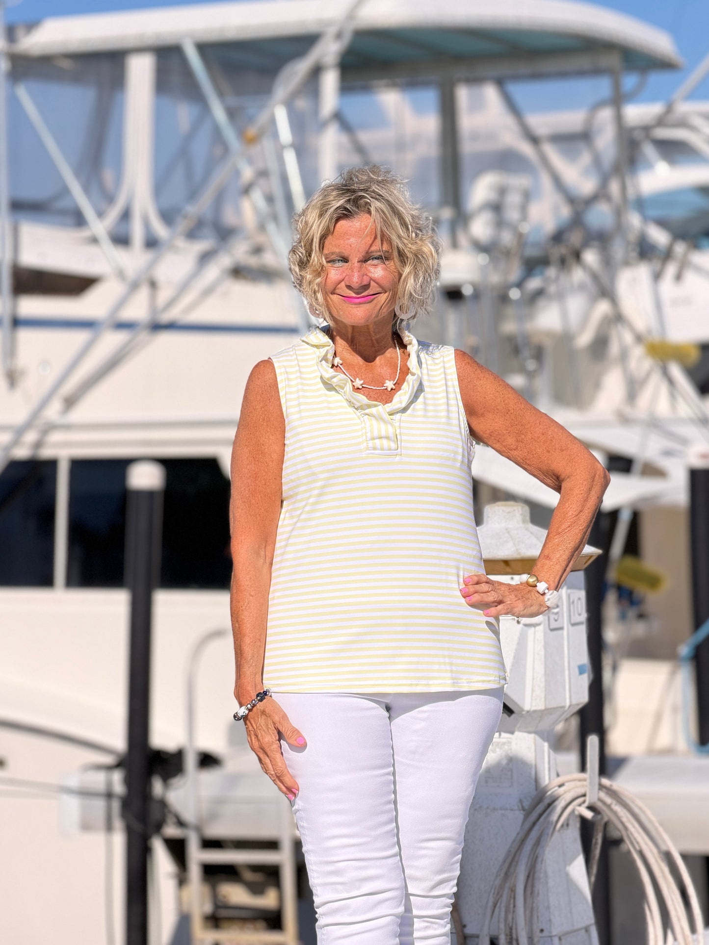 NAUTICAL YELLOW SLEEVELESS RUFFLE