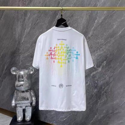 Chh Chrome Hearts T Shirts Color Ink Splashing Graffiti Sports Loose Short Sleeve T-Shirt