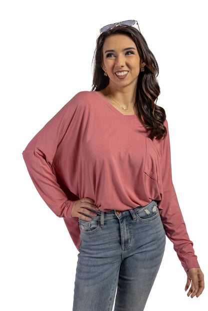 Women's Relaxed V-Neck Long Sleeve Top