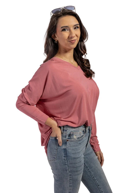 Women's Relaxed V-Neck Long Sleeve Top