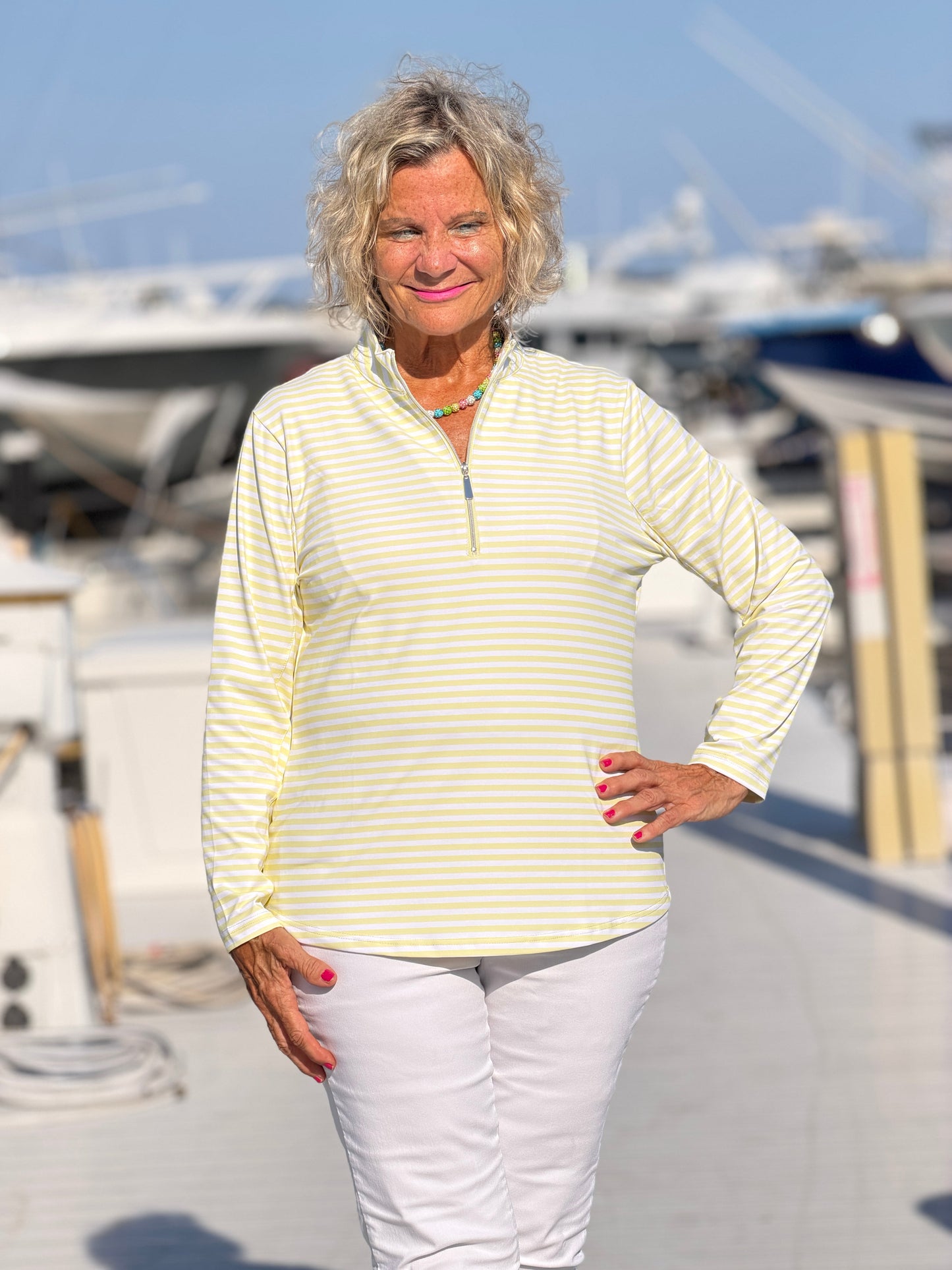 SUNNY DAY STRIPED HALF ZIPPER TOP