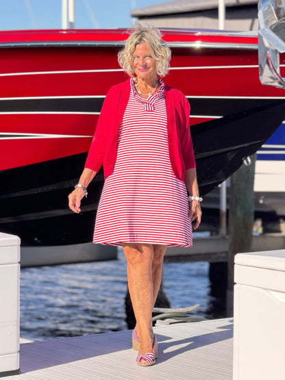 REGATTA RED STRIPE RUFFLE DRESS