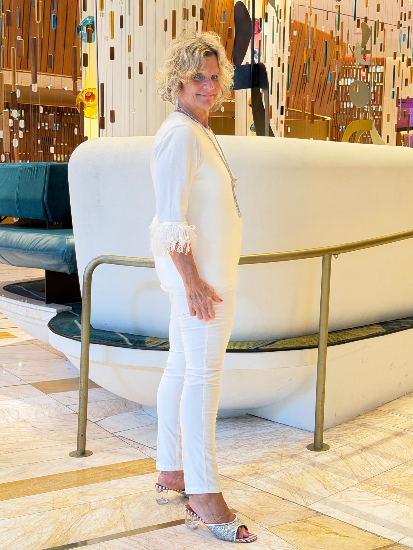LULU-B WHITE CASHMERE FRINGE TOP