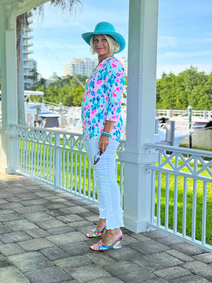 PINK PETALS V NECK TOP