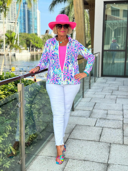 PINK PALM TREE ZIPPER JACKET