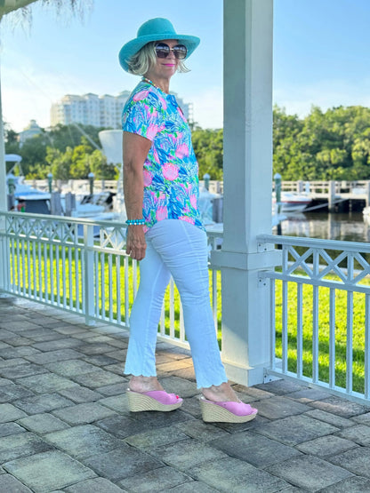 SEASHELL PINK AND BLUE SHORT SLEEVE