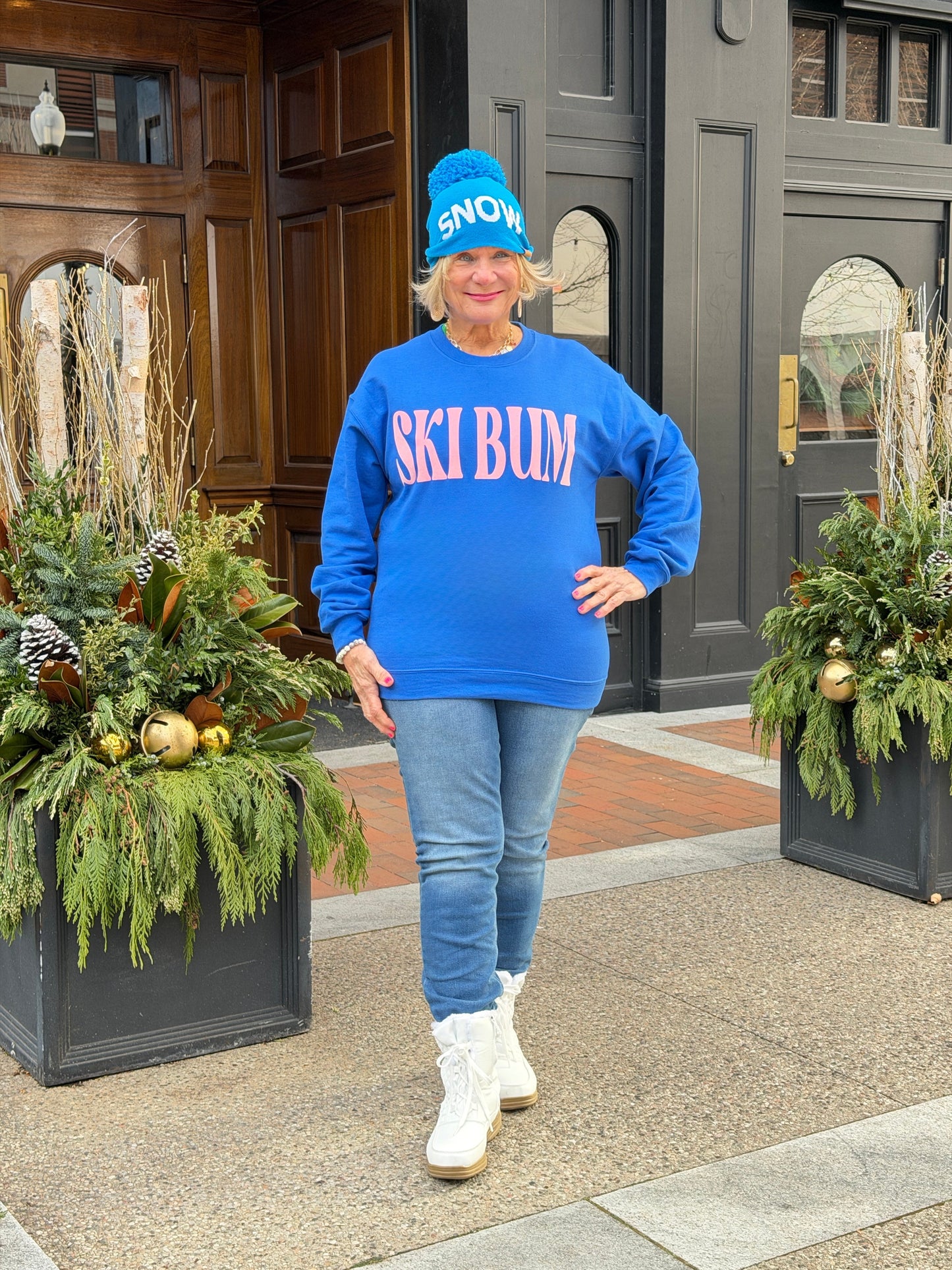 ROYAL BLUE SKI BUM Suede-Like Flocked Logo Heavyweight Sweatshirt