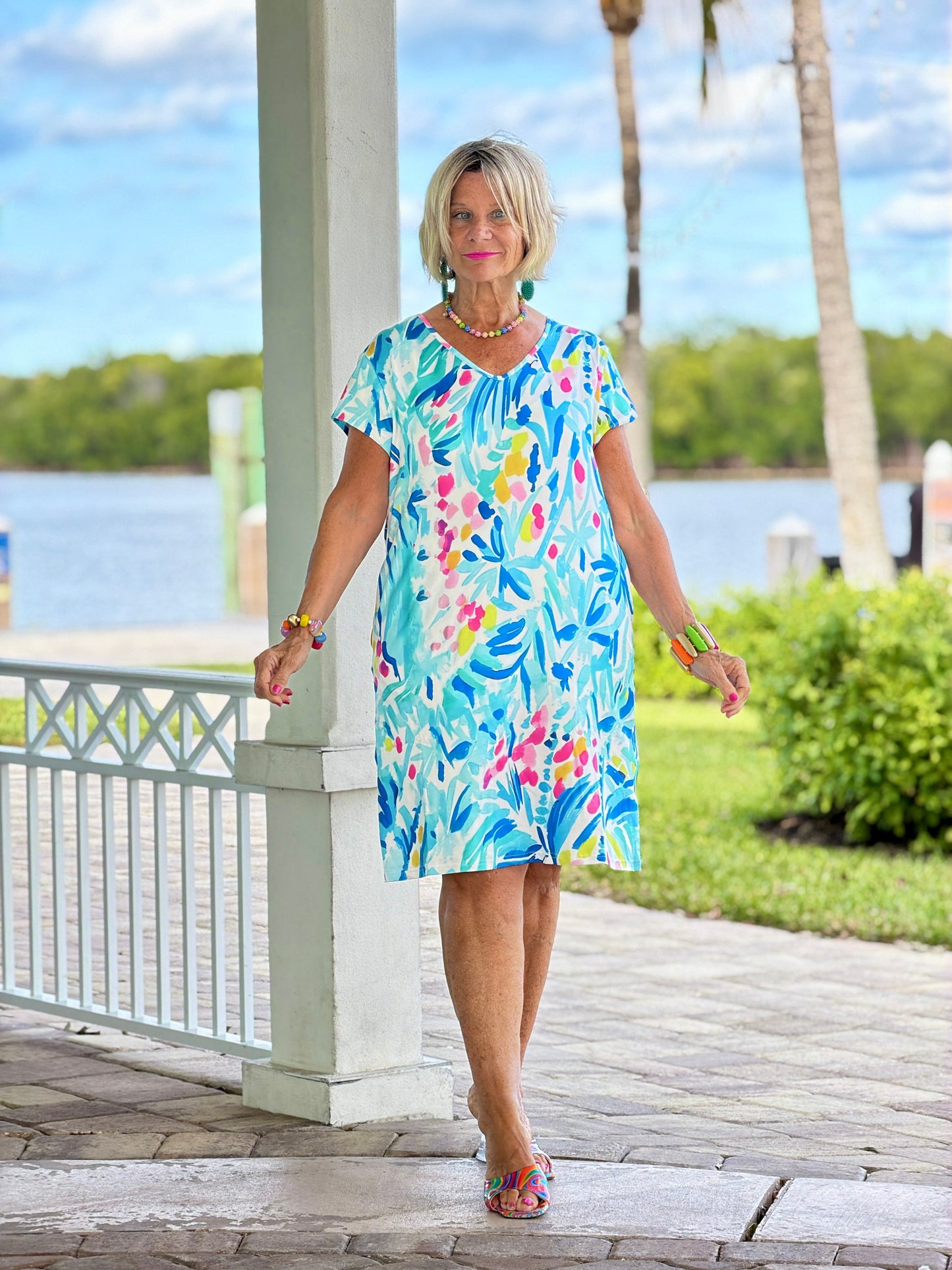 SPALSH OF OCEAN V NECK DRESS UPF +50