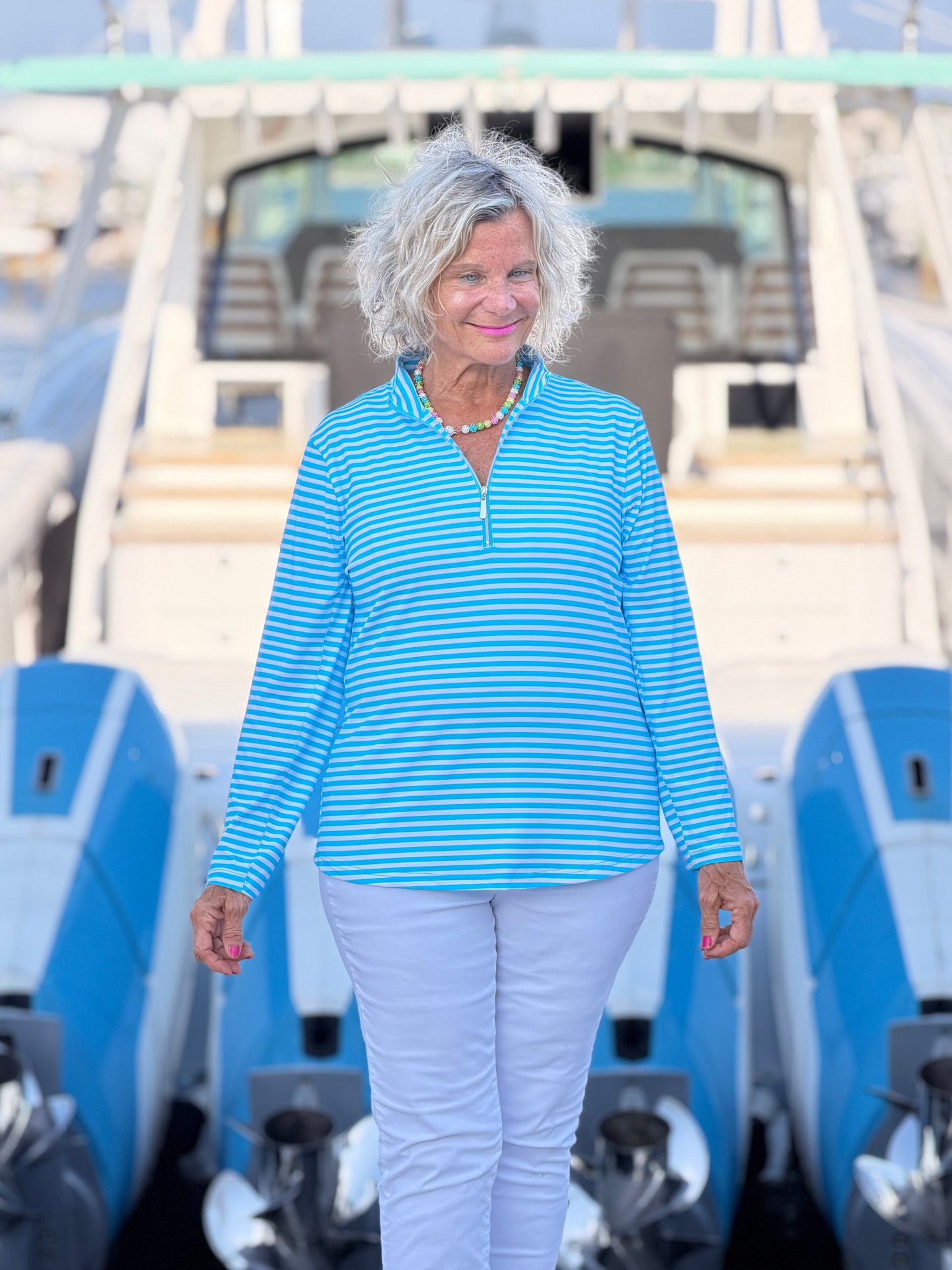 OCEAN BLUE HALF ZIPPER TOP