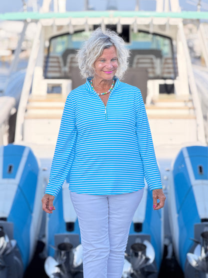 OCEAN BLUE HALF ZIPPER TOP