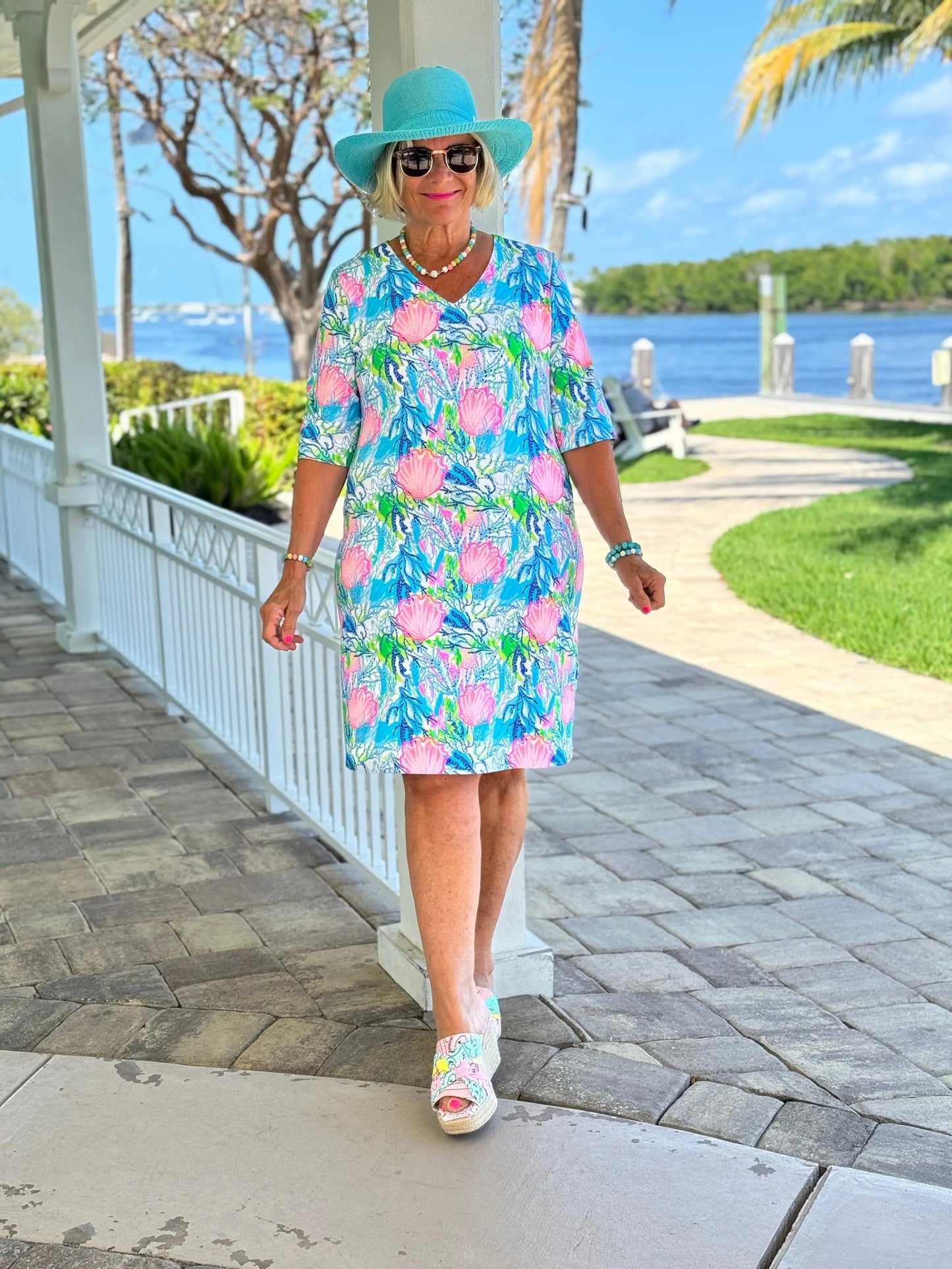 SEASHELL BEACH ELBOW SLEEVE DRESS
