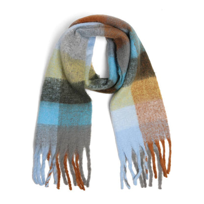 Multi-Color Plaid Oblong Scarf Shawl with Fringe