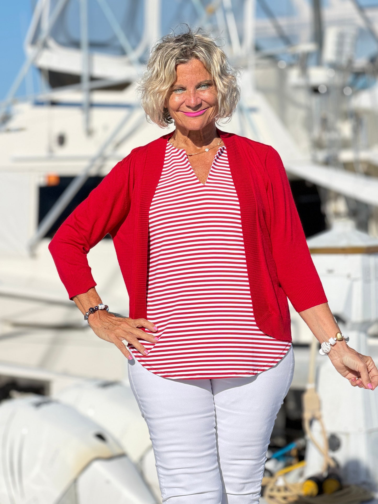 REGATTA RED STRIPED NOTCH TOP