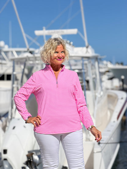 MARINA PINK STRIPE HALF ZIPPPER