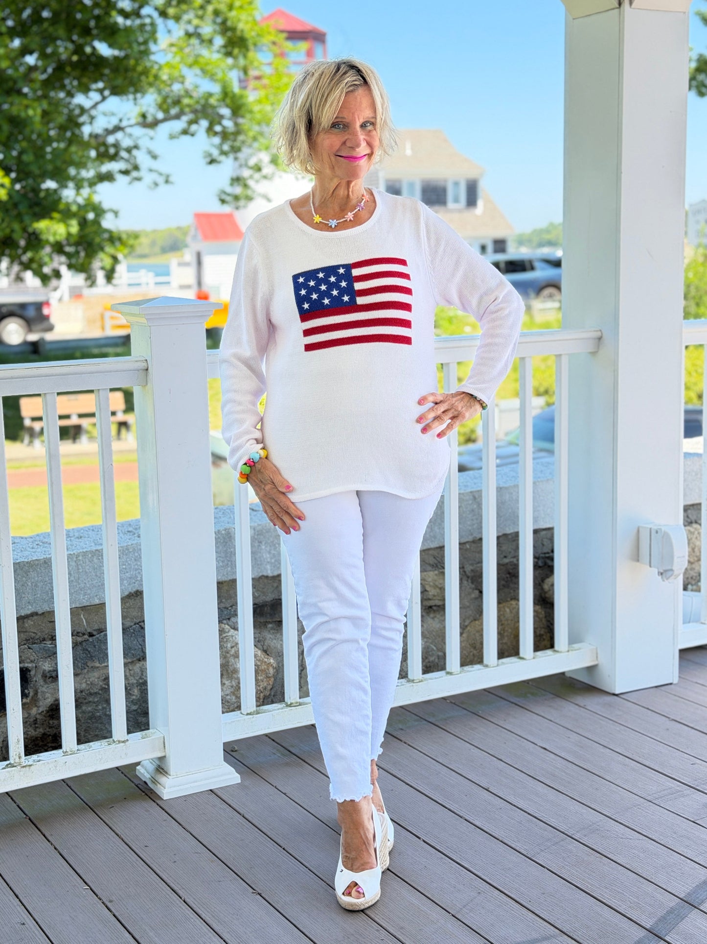 LULUB DOCKSIDE WHITE STAR FLAG SWEATER