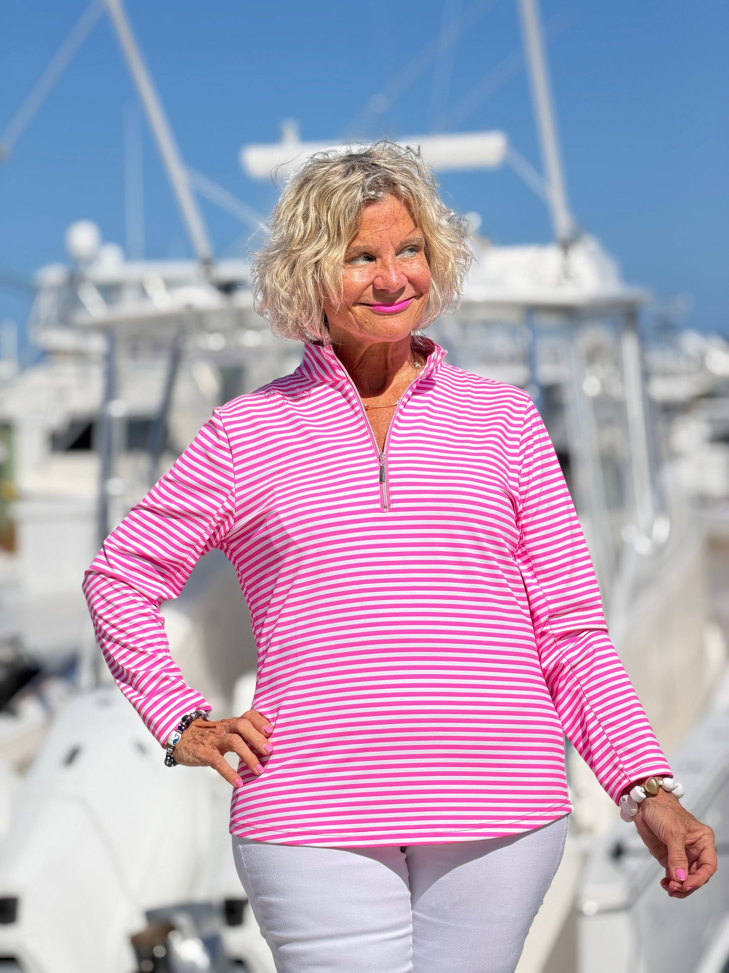 MARINA PINK STRIPE HALF ZIPPPER