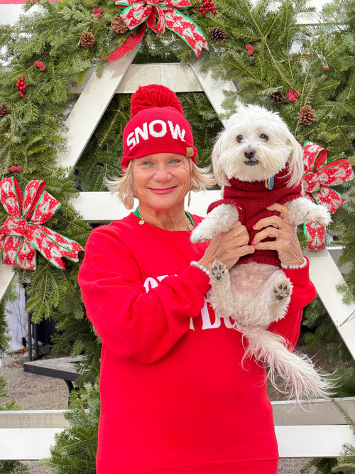 Red Snow Pom Hat