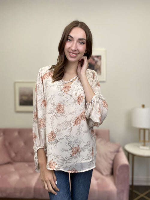 Embrace Life Women's V-Neck Floral Long Sleeve Top