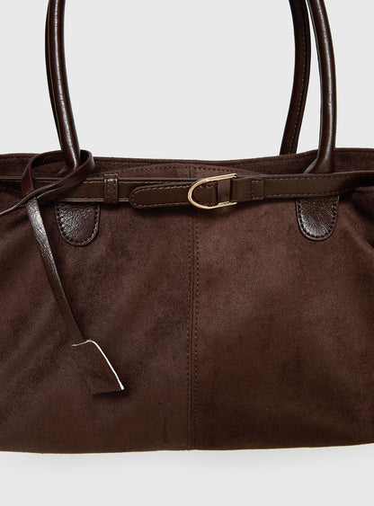 Yearning Faux Suede Buckle Detail Shoulder Bag Choc