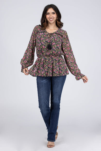 Talk To Me Women's Flare Ruffle Long Sleeve Top