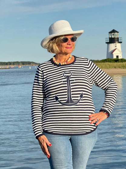 NAVY STRIPE ANCHOR SWEATER