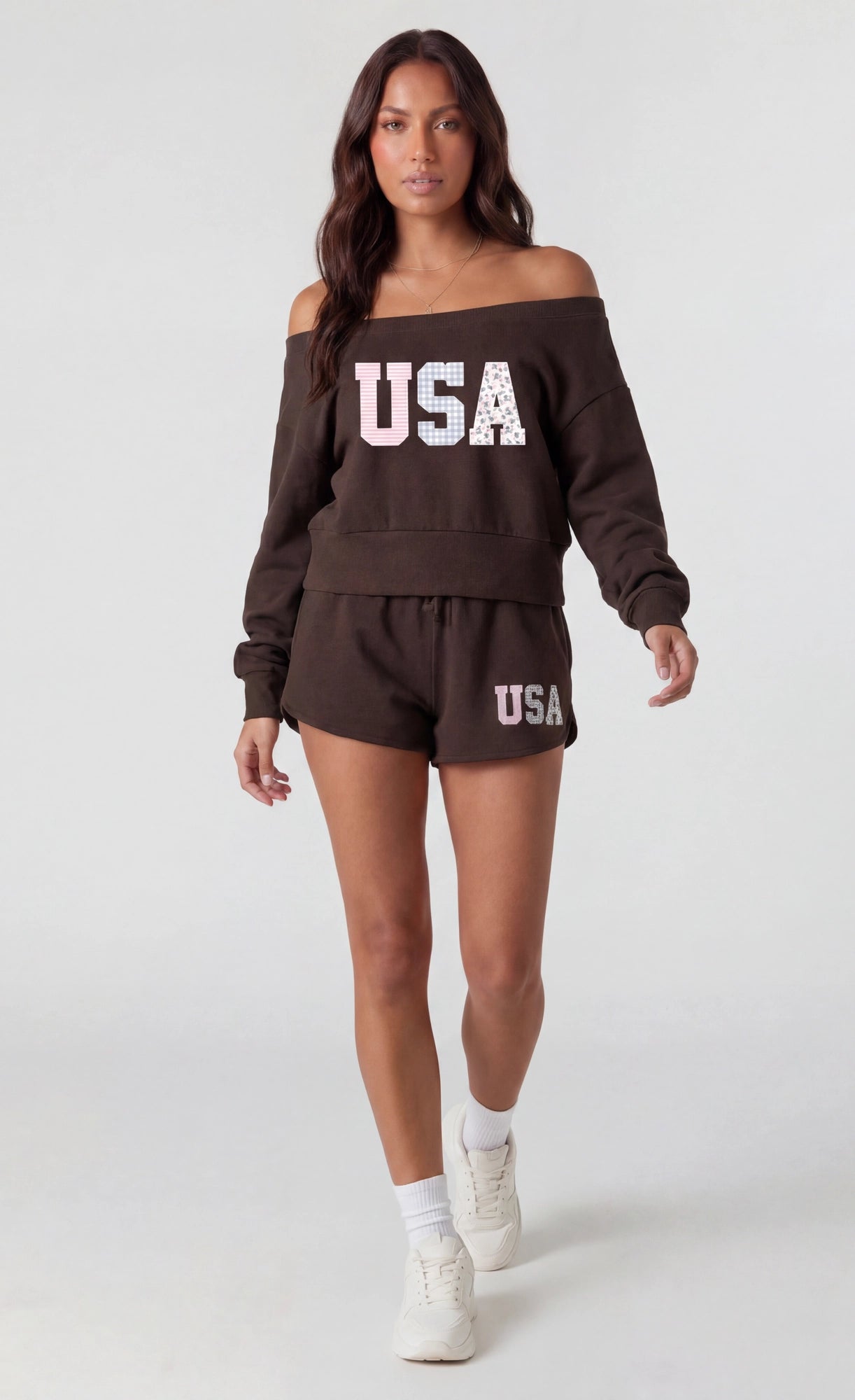 Fleece Graphic Off Shoulder Sweatshirt
