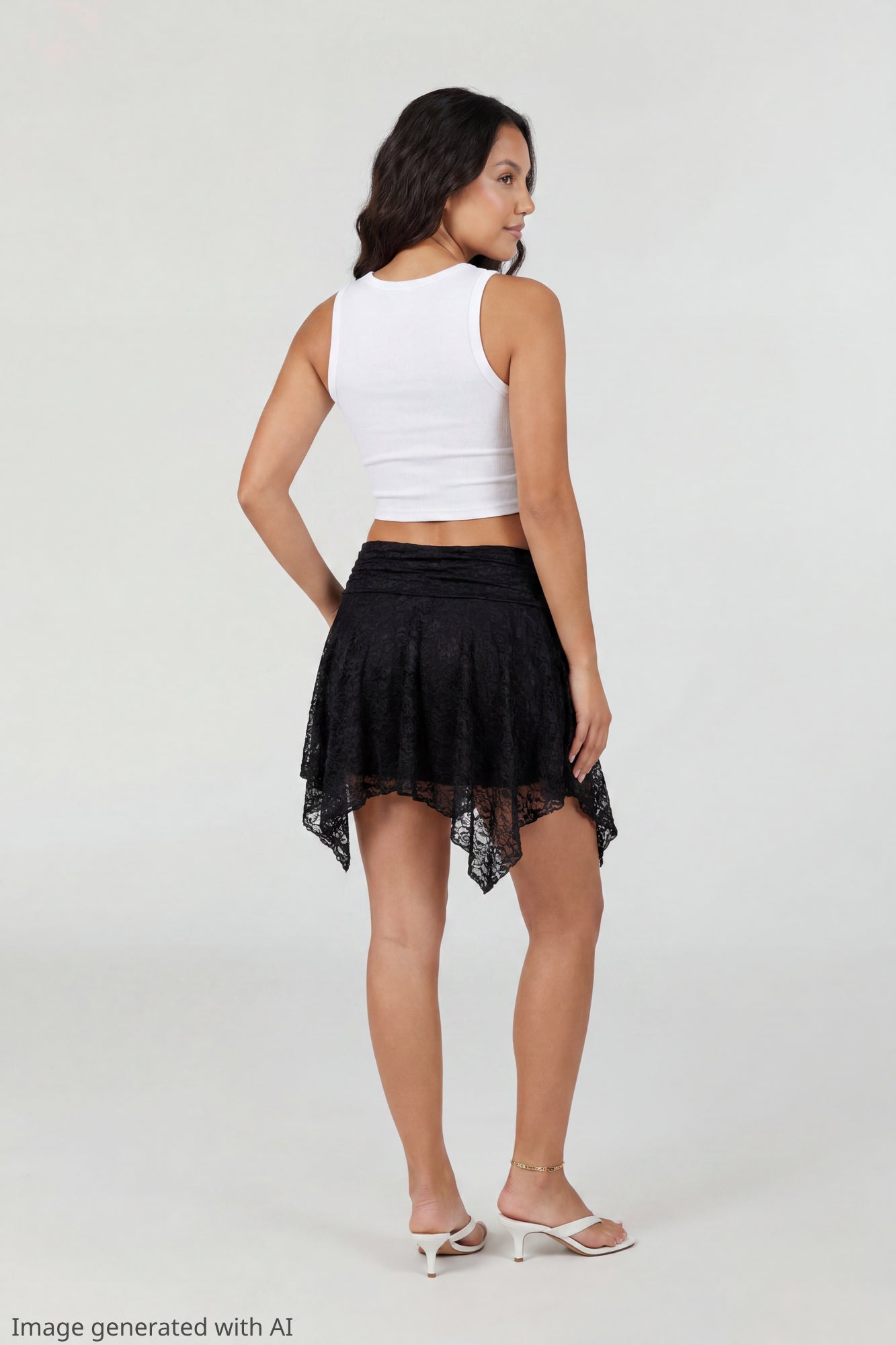 Lace Asymmetrical Mini Skirt