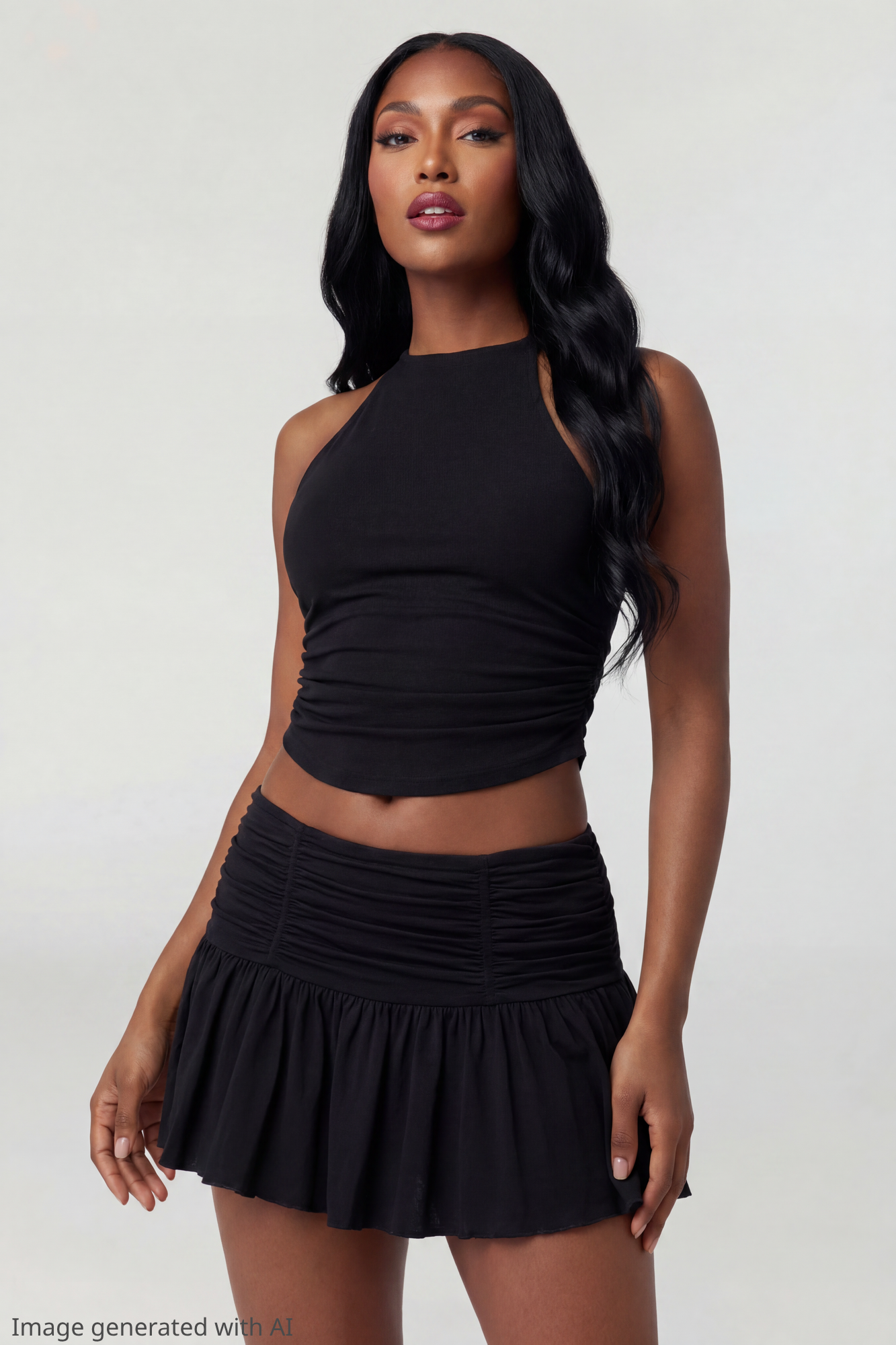 Mesh Halter Top & Mini Skirt Set