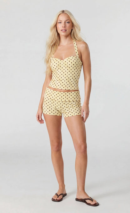 Ribbed Halter Tank & Foldover Waist Short
