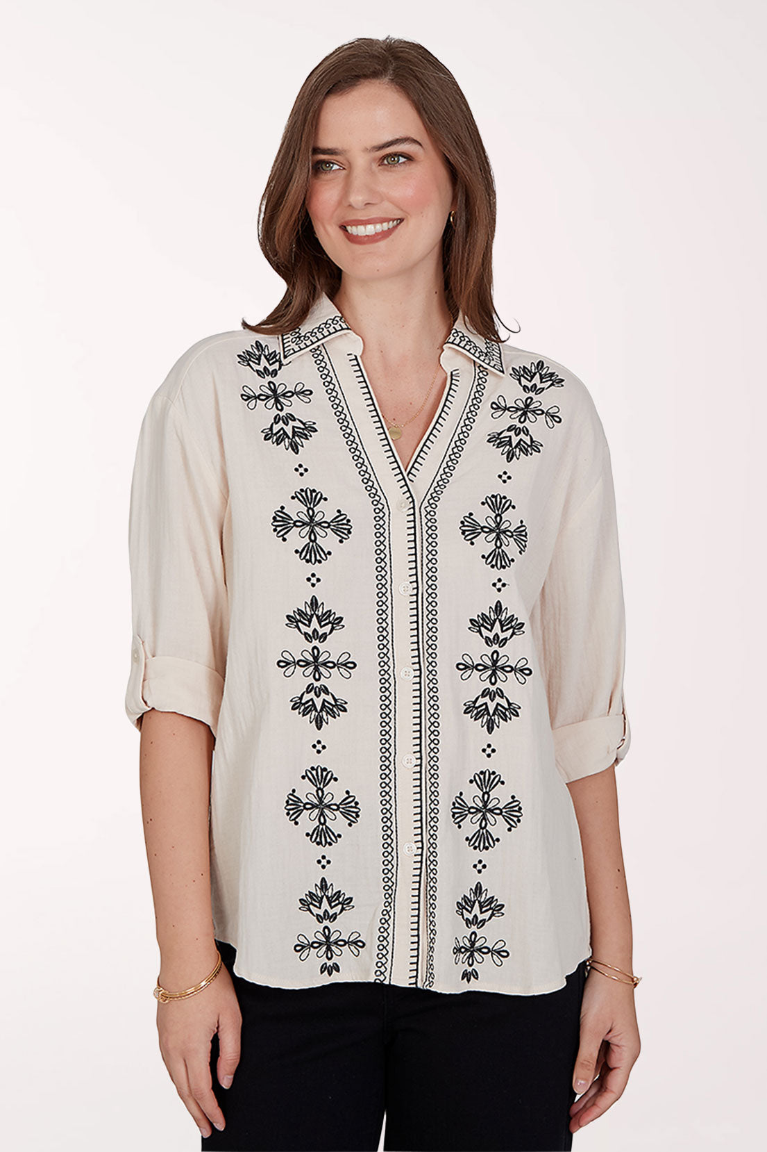 Tropical Noir Embroidered Cotton Gauze Shirt