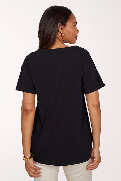 Tropical Noir Floral Embroidered Tee