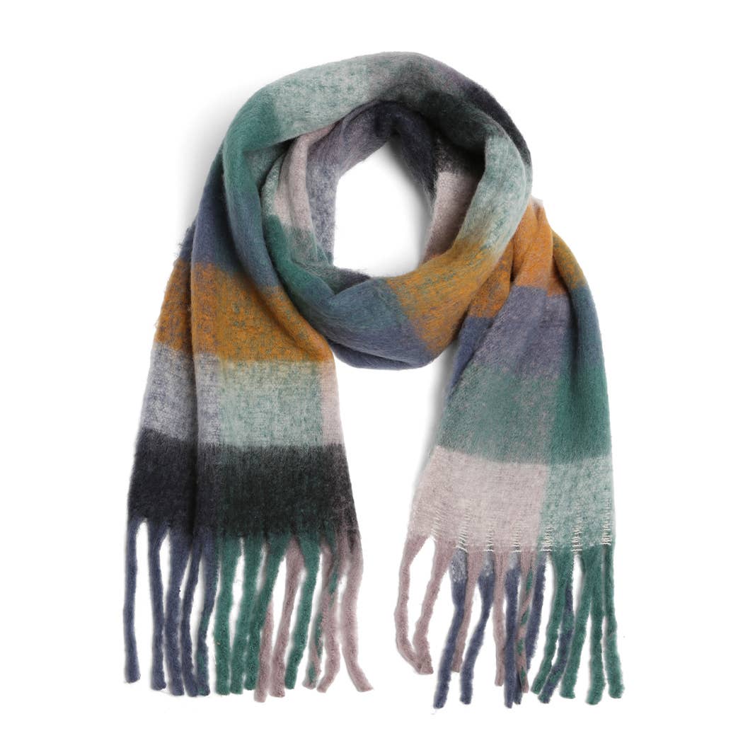 Multi-Color Plaid Oblong Scarf Shawl with Fringe