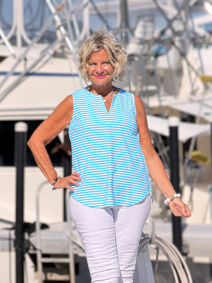 OCEAN BLUE STRIPED TANK
