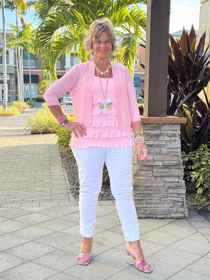 PEYTON CLEAR PINK SHRUG