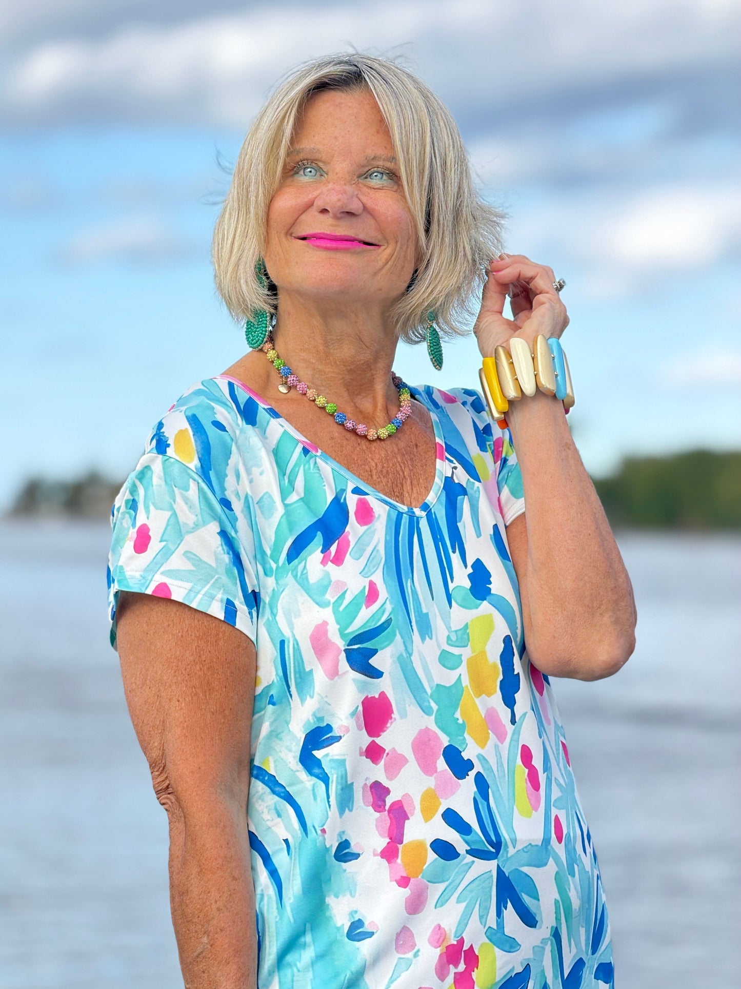 SPALSH OF OCEAN V NECK DRESS UPF +50