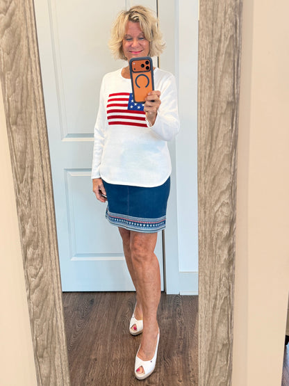 LULUB DOCKSIDE WHITE STAR FLAG SWEATER