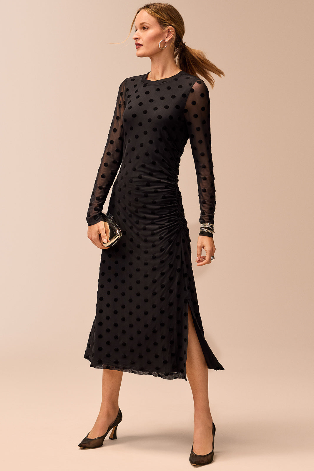 Brinley Mesh Polka Dot Midi Dress
